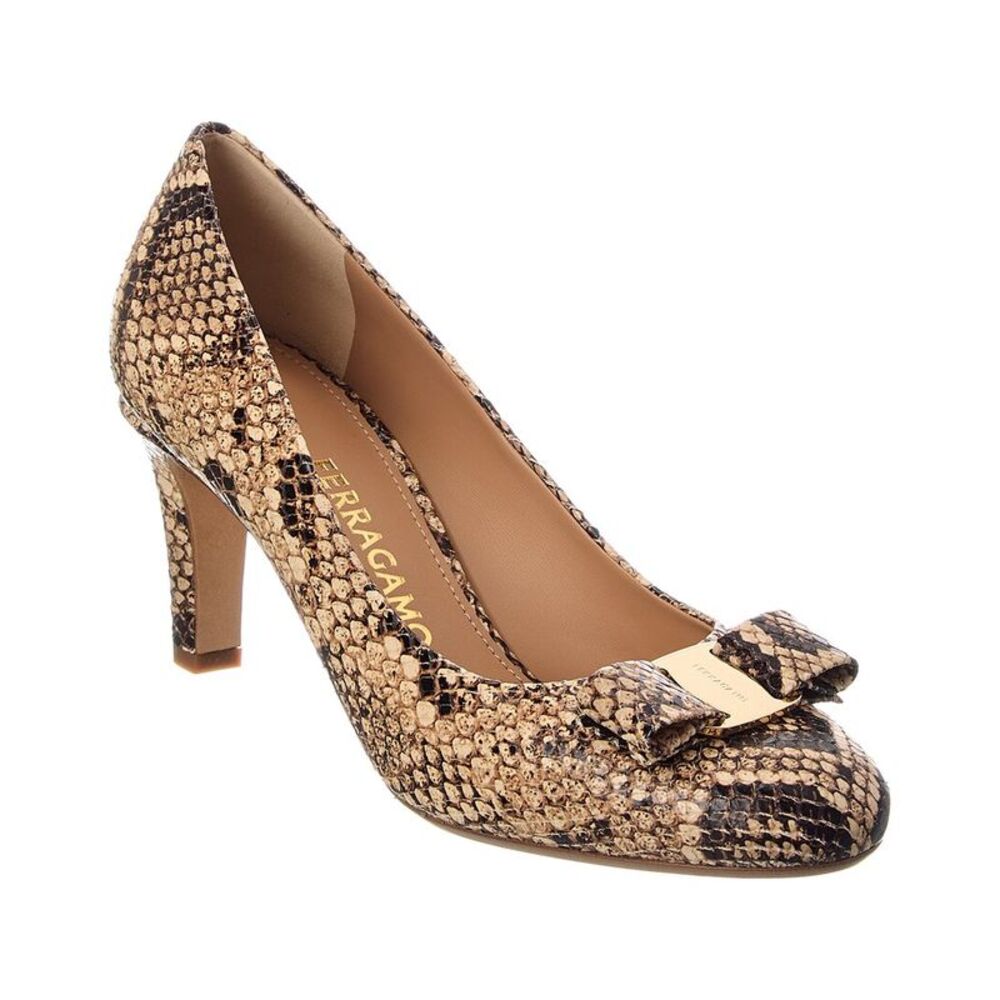 Ferragamo Carla Snake-Embossed Leather Pump, Beige
